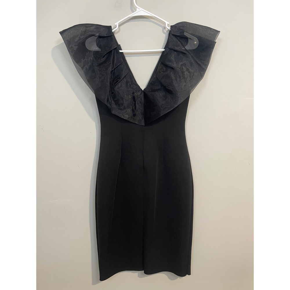 Eliza J Organza Ruffle Cocktail Dress Black Size 6 Cocktail Party Wedding Guest - Picture 4 of 11